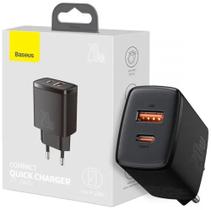 Carregador Baseus Entrada Dupla USB-A e USB-C 20w Carga Rápida