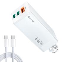 Carregador Bwine 65W USB C de 3 portas GaN de parede com cabo de 1,2 m branco