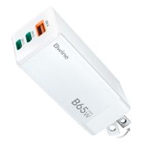 Carregador Bwine 65W USB C de 3 portas GaN Fast Wall para drones branco