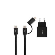 Carregador + Cabo 2 em 1 USB-C/USB-C+LIGHTNING Tomada USB+USB-C OEX CG207