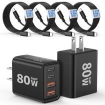 Carregador Carregador de parede Vortella 80W USB C de 4 portas com cabo de 6,6 pés Carregador Carregador de parede Vortella 80W USB C de 4 portas com cabo de 6,6 pés