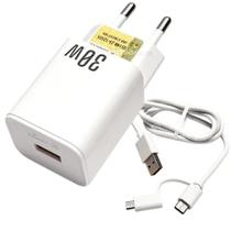 Carregador Carregamento Rápido P/ Galaxy A13, A14, A21 Simple 5v=3.1A 30w Type-C e Micro-USB LE296V