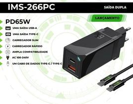 Carregador Celular 65W Ultra Rapido Dupla Saida Usb+Tipo C + Cabo Tipo C IMS-266PC