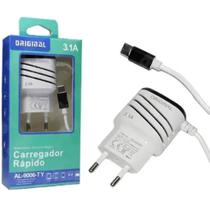 Carregador Celular c/ 2 Entradas USB+Cabo Micro V8 Embutido