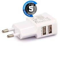 Carregador Celular Com 2 Entradas Usb - Branco - Kit Com 5