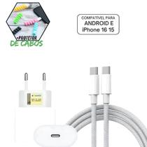 Carregador Celular Compatível iPhone 15 16 Plus Pró Max PD Cabo Usb C Trançado + Fonte Caixinha 20w