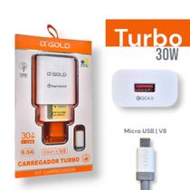 Carregador Celular Micro USB V8 Turbo 30w Cabo 1m + Fonte