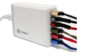Carregador Celular Rapido 6 Portas Saidas USB Multiplo Original modelo SX-F4 marca Sumexr cor Branco