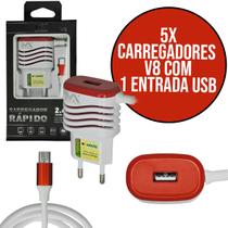 Carregador Celular Rápido Micro Usb Kit com 5 Peças V8 1 Porta Usb