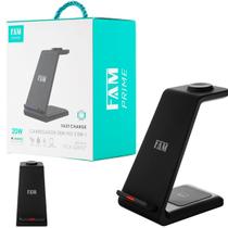 Carregador Celular Relógio E Fone Vertical Wireless Sem Fio FAM 3 Em 1 FCA-QW27 Preto Bivolt.