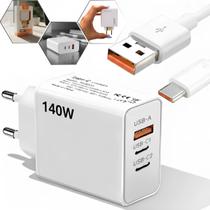 Carregador Celular Turbo 140w Ultra Rapido Universal Bivolt Tipoc 3 Entradas Com Cabo Carregador Celular Turbo 140w Ultra Rapido Universal Bivolt Tipoc 3 Entradas Com Cabo