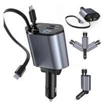 Carregador Celular Veicular Carro Usb Tipo C Retratil C1
