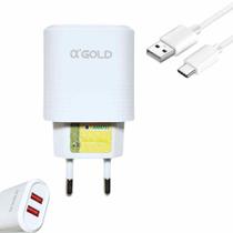 Carregador Cleular Fonte 02 Entradas Usb + Cabo Tipo-C 3.1A Carga Rápida