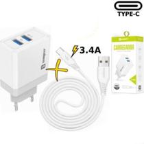 Carregador com 2 Entradas Usb 3.4A com Cabo para Type C Sumexr - SX-F17-C Carregador com 2 Entradas Usb 3.4A com Cabo para Type C Sumexr - SX-F17-C