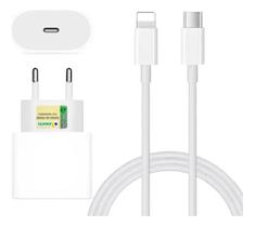 Carregador com Cabo Compatível com iPhone 8 Plus, X, XR, 11, 12, 13 e 14 Pro Max Branco