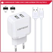 Carregador Com Cabo Turbo Rápido 5.1a 2 Entradas Usb Kapbom Tipo C/V8/IOS