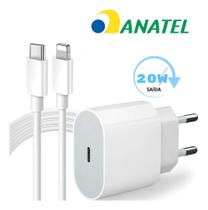 Carregador Compatível com iPhone 11 12 13 14 Pro Max Turbo 20w USBC Bivolt Completo Cabo Fonte