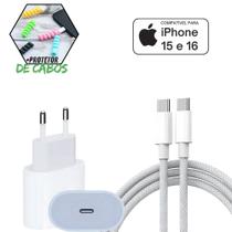 Carregador Completo PD Compativel iPhone 15 16 Fonte 20w + Cabo Usb C Reforçado Trançado 1 Metro
