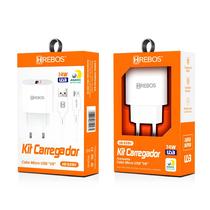 Carregador Completo Turbo 14W Micro USB V8 Lightning Tipo-C Hrebos HS-529