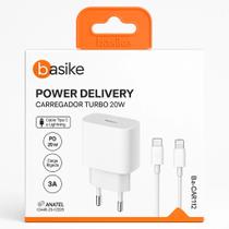 Carregador Completo Turbo Compativel Iphone Basike 20W Power Delivery com Cabo Lightning