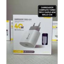 Carregador Completo Turbo Tipo C 40W Wallo C36 Qualidade premium