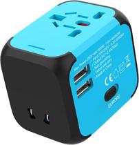 Carregador Conversor Tomada Universal Bi-volt Dual Usb - Azul