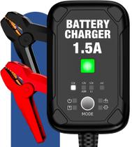 Carregador de bateria automotiva VibeXtr 1,5 A 6 V/12 V com manutenção lenta Carregador de bateria automotiva VibeXtr 1,5 A 6 V/12 V com manutenção lenta