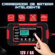 Carregador de Bateria Automotivo Intelig Bivolt 12V 6A até 100Ah com Display LCD Para Carros e Motos
