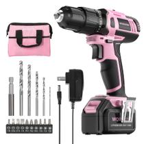 Carregador de bateria Drill Driver WORKPRO Pink 20V de íon de lítio 1 Carregador de bateria Drill Driver WORKPRO Pink 20V de íon de lítio 1