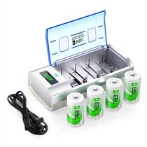 Carregador de Bateria EBL 906 com 4x Pilhas Recarregáveis D 10000mAh