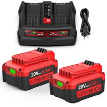 Carregador de bateria Energup 20V 6.5Ah, pacote com 2 unidades com carregador duplo Carregador de bateria Energup 20V 6.5Ah, pacote com 2 unidades com carregador duplo