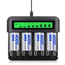 Carregador de bateria Tenberly AA AAA C D com 4 pilhas C 4000mAh Carregador de bateria Tenberly AA AAA C D com 4 pilhas C 4000mAh