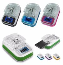 Carregador de Bateria Universal Celular Smartphone Saída USB Visor LCD Bivolt CORES Carregador de Bateria Universal Celular Smartphone Saída USB Visor LCD Bivolt CORES