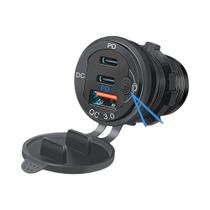 Carregador De Carro 115W QC3.0 PD Tipo C Três Portas USB Voltmeter Interruptor Adaptador De Carga