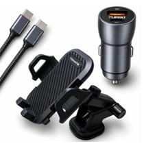 Carregador de Carro 60w Turbo Cabo Trançado Reforçado e Suporte Veicular Extensível Firme para GPS Carregador de Carro 60w Turbo Cabo Trançado Reforçado e Suporte Veicular Extensível Firme para GPS