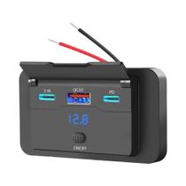 Carregador De Carro Dual PD QC 3.0 De 108W Para Barco, Moto, RV 12V Com Interruptor E Voltímetro