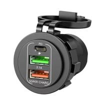 Carregador De Carro Dual PD QC 3.0 USB Com 3 a 4 Portas, À Prova d'Água, Com Voltímetro E Tomada De