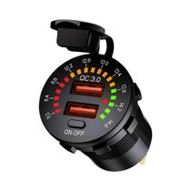 Carregador De Carro Dual USB 45W Com Voltmeter LED Interruptor ON/OFF QC3.0 Tipo C À Prova d'Água
