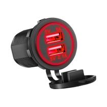 Carregador De Carro Dual USB Com Carga Rápida, À Prova D'Água E Luz LED Para Motocicleta E Tomada De