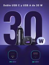 Carregador de carro isqueiro UGREEN 30W USB-C + USB-A rápido Turbo PD3.0 QC3.0 Galaxy S24 Ultra S23
