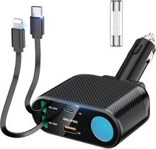 Carregador de carro OHLPRO retrátil 5 em 1 168 W com USB-C e USB-A