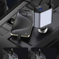 Carregador De Carro Retrátil 120W 4 Em 1 Carregamento Rápido Com Adaptador De 2 Portas USB