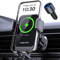Carregador de carro sem fio MOKPR 15W de carregamento rápido para iPhone e Samsung