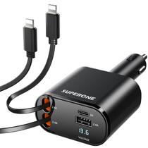 Carregador de carro SUPERONE 4 em 1 com cabos Apple retráteis