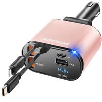 Carregador de carro SUPERONE retrátil 4 em 1 de carga rápida USB-C