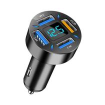 Carregador de Carro USB 66W - Carga Rápida PD e QC3.0 com Voltímetro