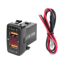 Carregador de Carro USB Duplo 12-24V com Voltímetro LED - Carga Rápida