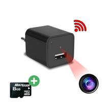 Carregador de Celular Espião com Câmera Oculta WIFI + Cartão 8GB
