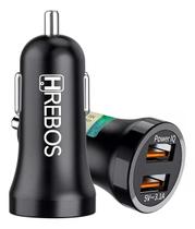 Carregador De Celular Veicular Turbo 15W Hrebos HS-182 Tomada Para Carro Dual USB Carga Rápida 3.1A Preto