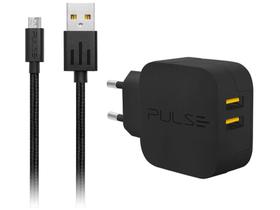 Carregador de Parede Carga Rápida Universal - 2 Entradas USB com Cabo Micro USB Pulse Carregador de Parede Carga Rápida Universal - 2 Entradas USB com Cabo Micro USB Pulse